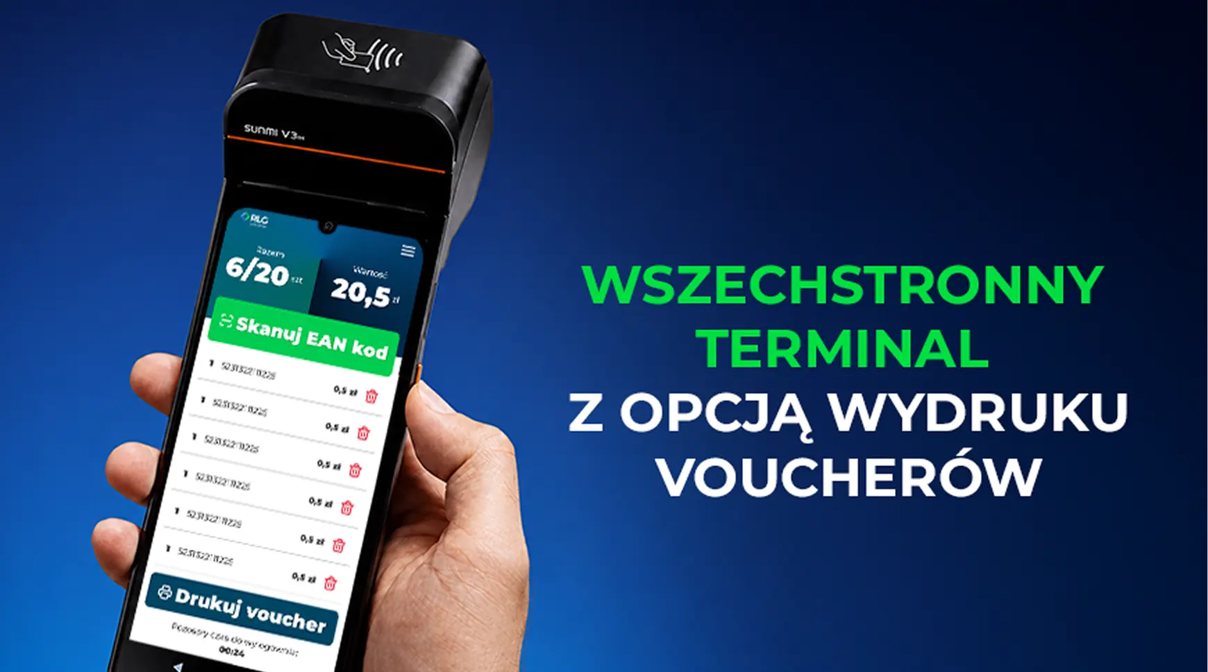 Wszechstronny terminal z opcją wydruku voucherów